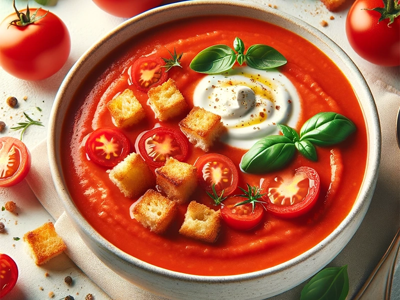 מרק עגבניות קר עם קרוטונים